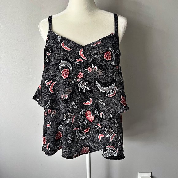 Torrid | Georgette Black Floral Layered Crisscross Cami Tank Sz. 00 - Picture 3 of 7